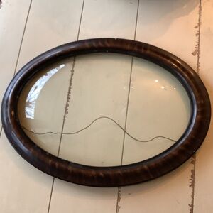 Antique Victorian Large Oval Wood Frame Tortoise Shell Finish with Convex Glass